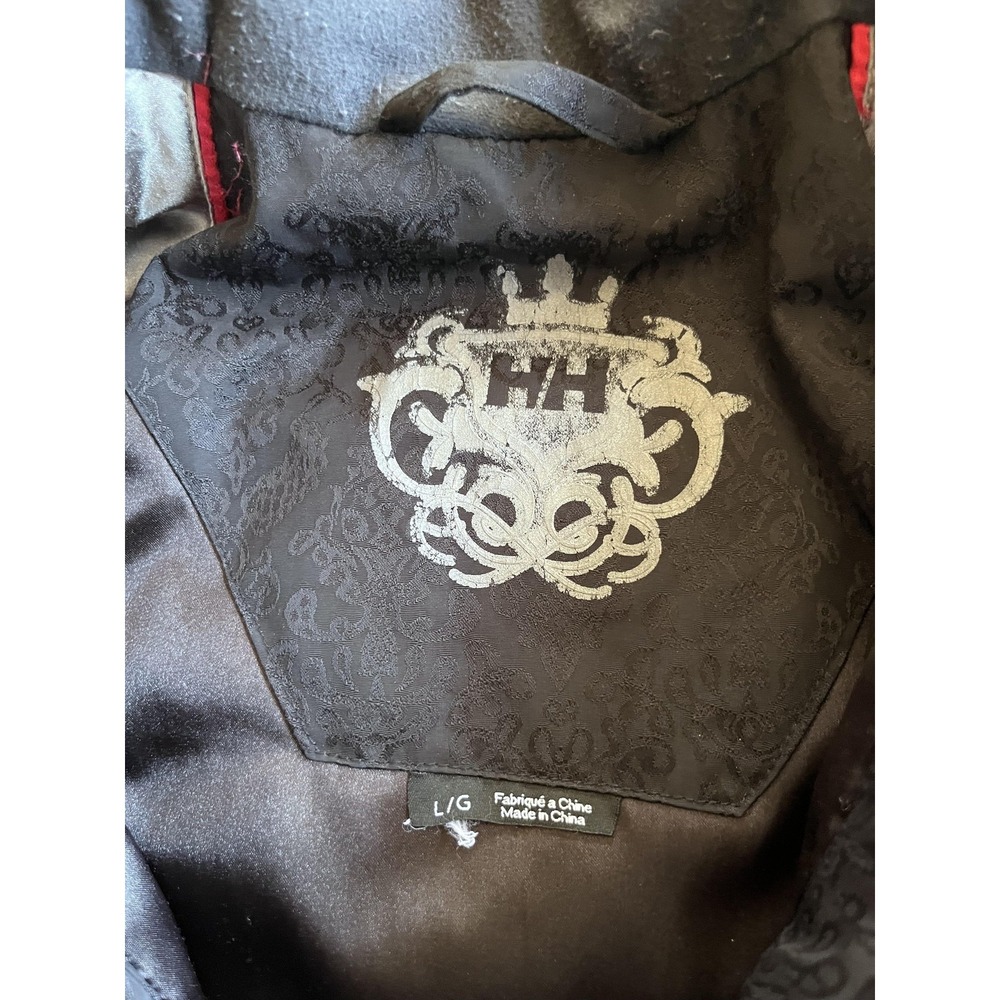 Helly Hansen Coat Womens Large Black Floral Jacquard Mid Length Zip Parka - Picture 4 of 6